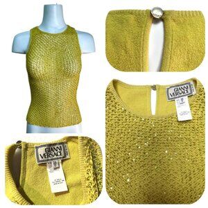 Gianni Versace sequin knitted sleeveless lime top IT 38